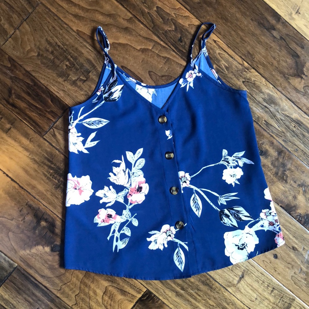 Blue floral button up blouse